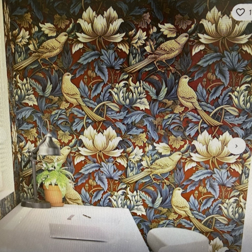 Spoonflower Wallpaper Prepasted 11 Rolls 2' X 9'‎ William Morris Bird Red Blue